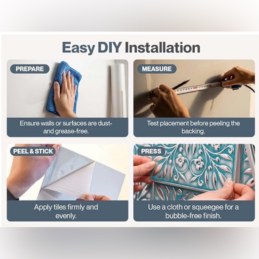NIB 10-Pack Peel & Stick Tiles 8×8 Turquoise/Silver Backsplash Furniture Art - Picture 14 of 14